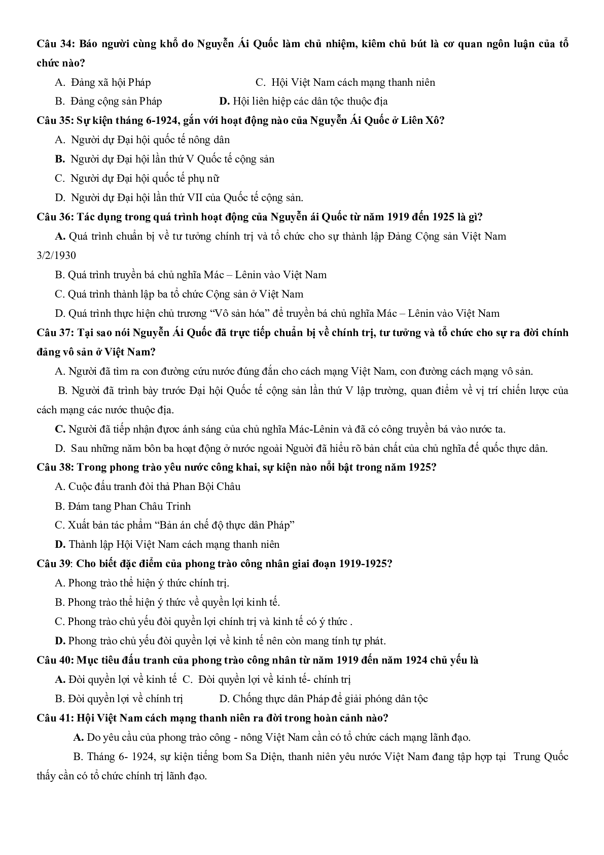 Chuyên đề Trắc nghiệm Lịch Sử Việt Nam lớp 12 cực hay có đáp án (trang 5)