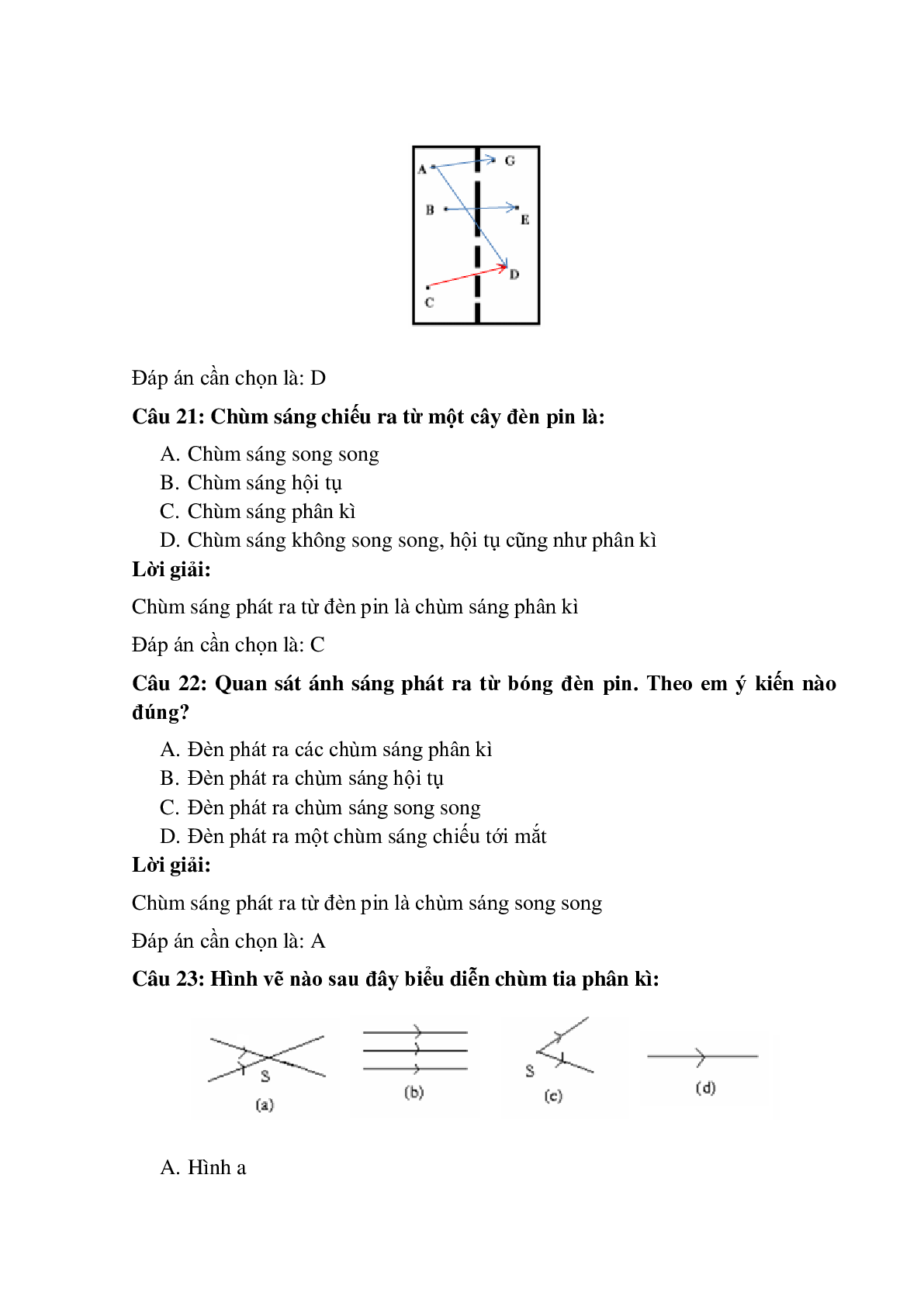 Trắc nghiệm Sự truyền ánh sáng có đáp án – Vật Lí lớp 7 (trang 9)