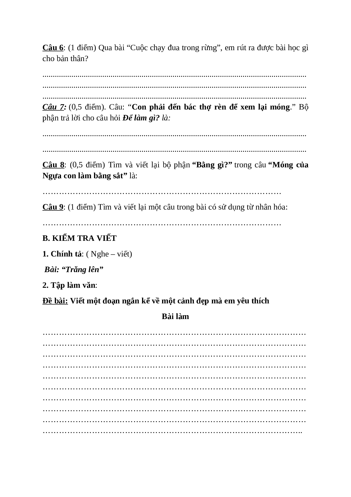 Đề kiểm tra cuối kì 2 môn Tiếng Việt lớp 3 có đáp án - đề số 2 (trang 3)