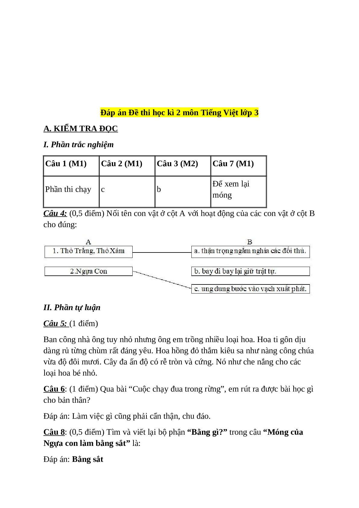 Đề kiểm tra cuối kì 2 môn Tiếng Việt lớp 3 có đáp án - đề số 2 (trang 4)