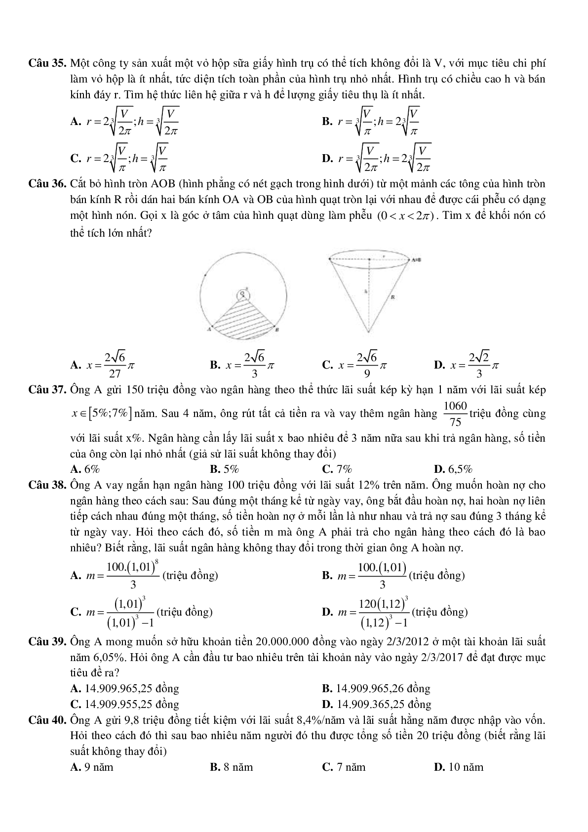 100 câu trắc nghiệm Bài toán ứng dụng thực tế (trang 6)