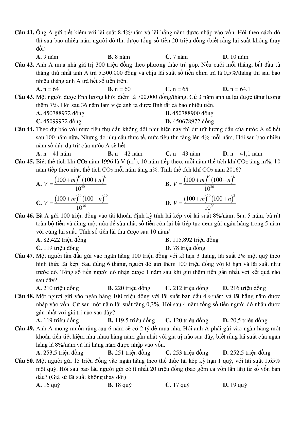 100 câu trắc nghiệm Bài toán ứng dụng thực tế (trang 7)