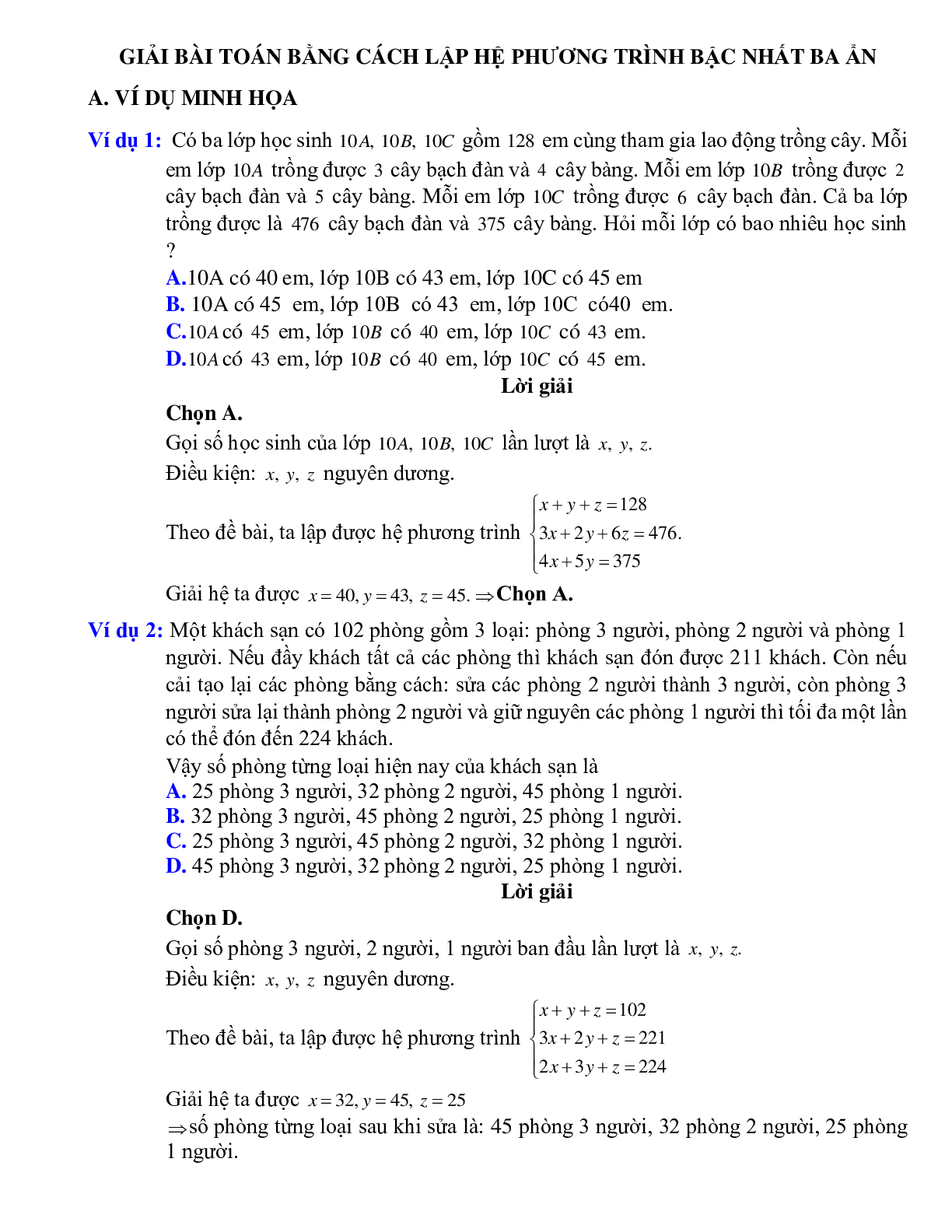 Giải bài toán bằng cách lập hệ phương trình bậc nhất ba ẩn (trang 1)