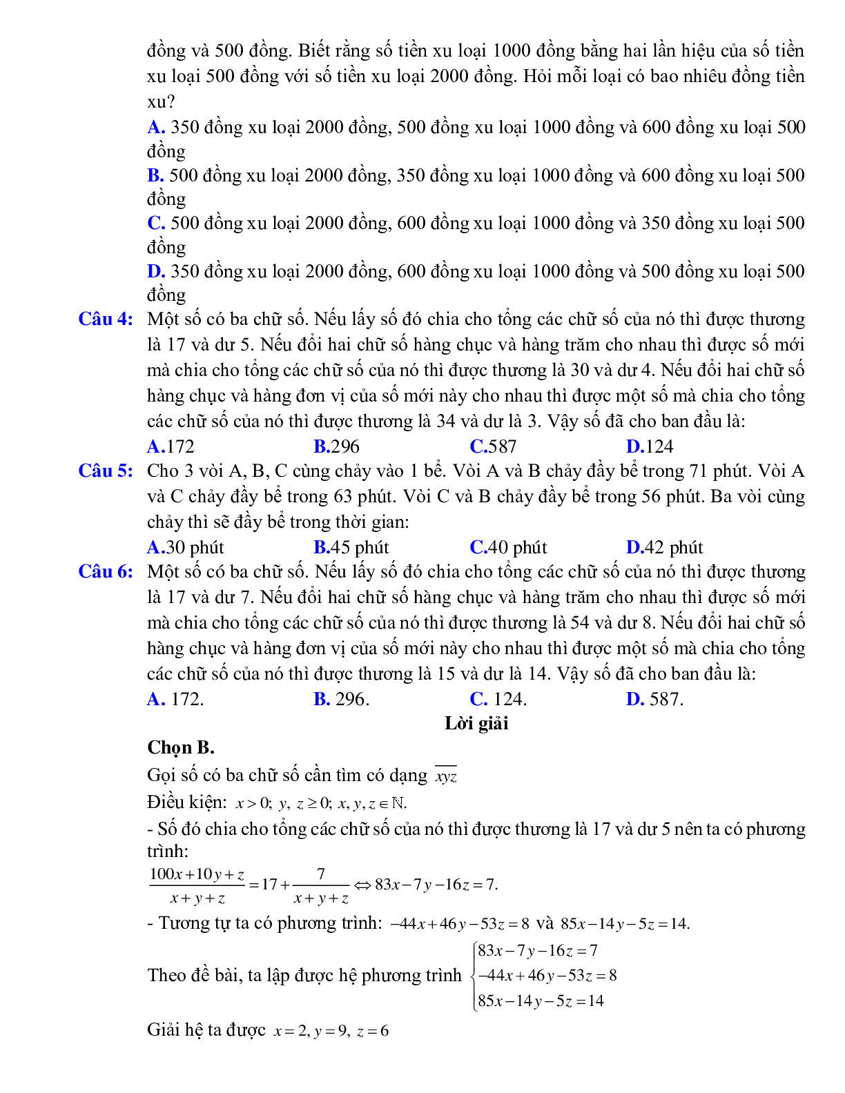 Giải bài toán bằng cách lập hệ phương trình bậc nhất ba ẩn (trang 3)