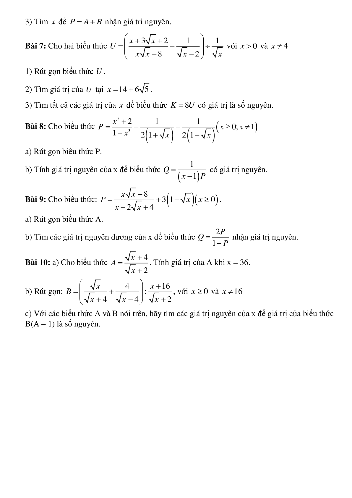 Phương pháp giải tìm x để biểu thức đạt giá trị nguyên chọn lọc (trang 6)