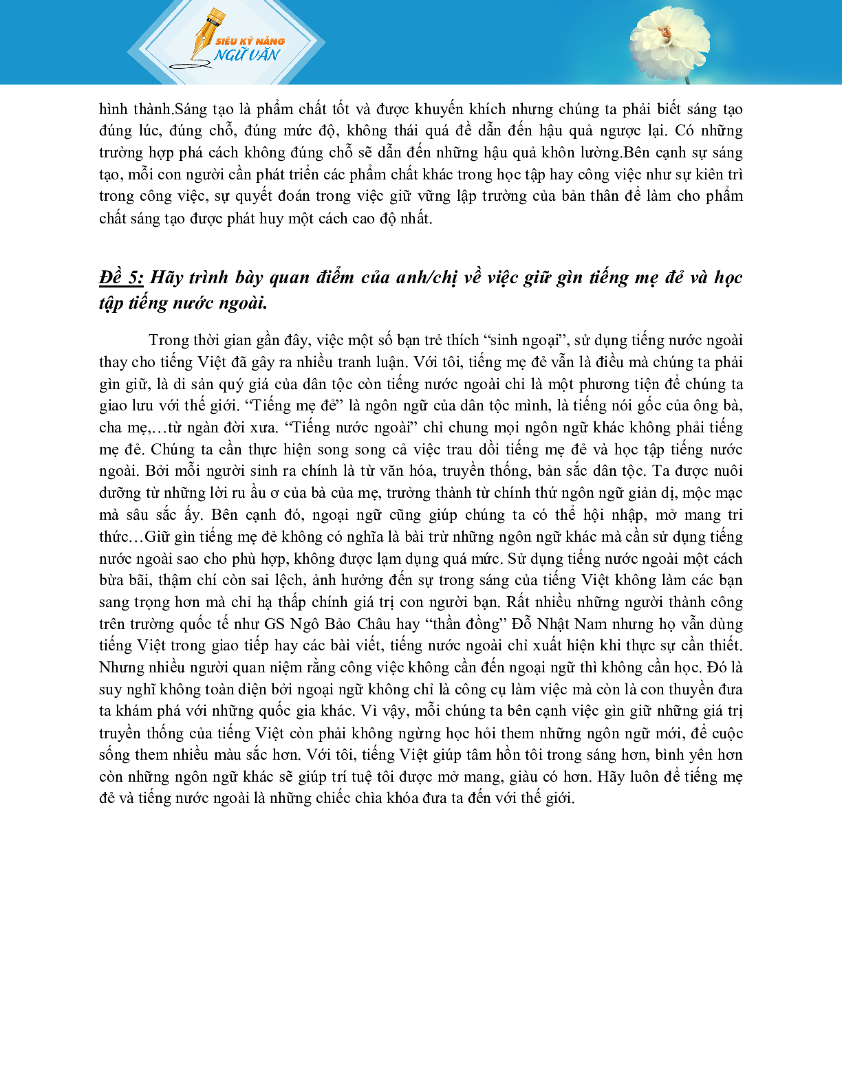TỔNG HỢP 40 ĐỀ VĂN NGHỊ LUẬN XÃ HỘI CÓ CHỌN LỌC (trang 5)