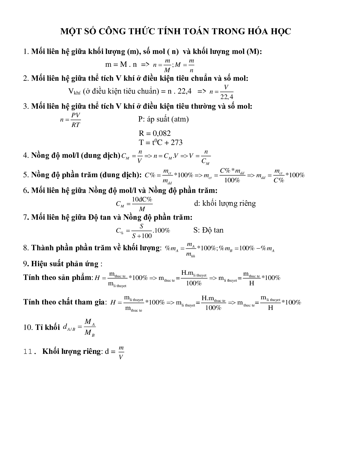 Các công thức hóa học hay dùng (trang 1)