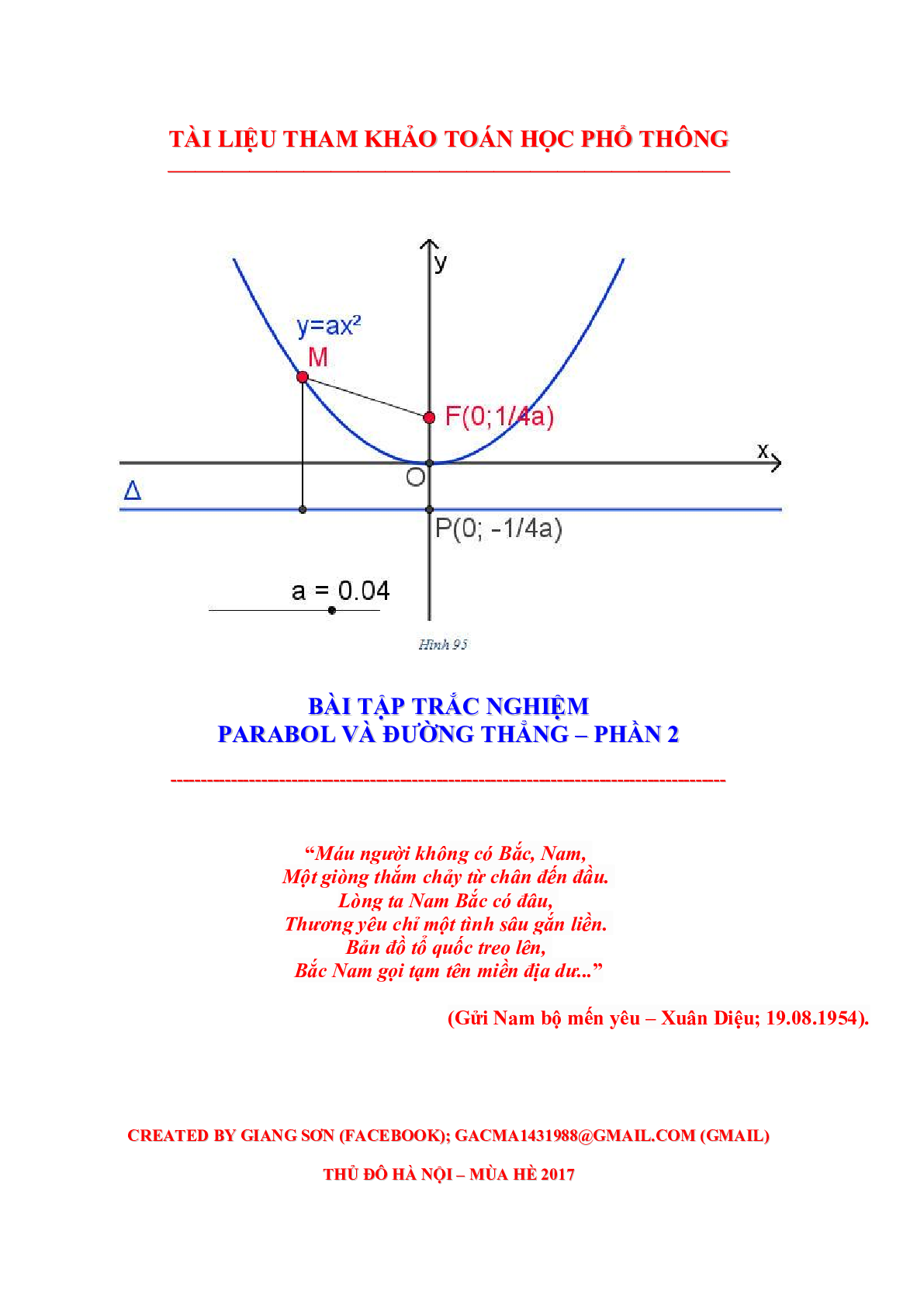 Tuyển Tập Bài Toán Trắc Nghiệm Parabol Và Đường Thẳng Phần 2 Môn Toán Lớp 10 (trang 1)