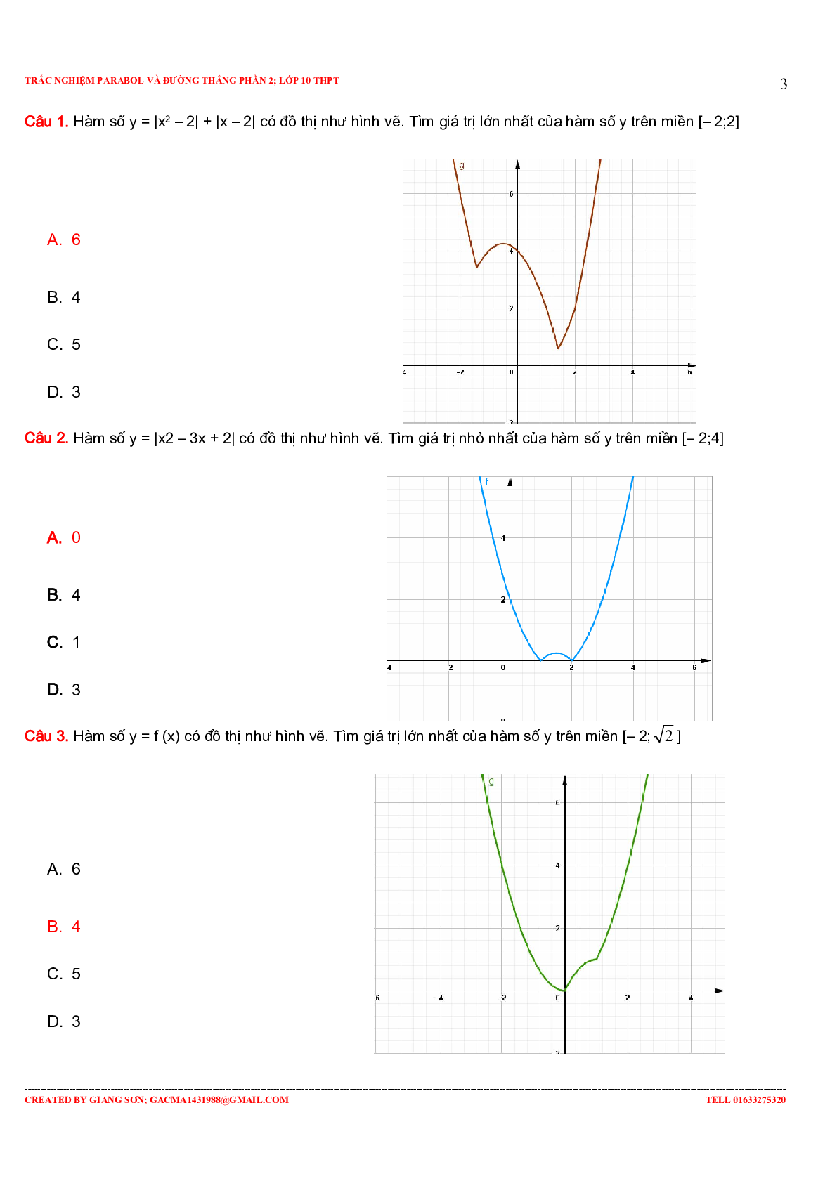 Tuyển Tập Bài Toán Trắc Nghiệm Parabol Và Đường Thẳng Phần 2 Môn Toán Lớp 10 (trang 3)