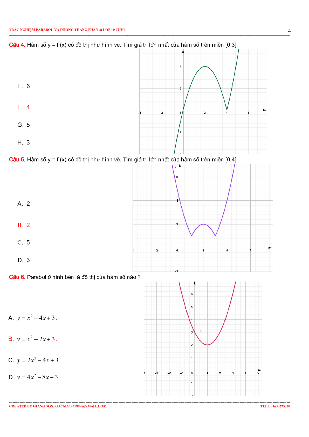 Tuyển Tập Bài Toán Trắc Nghiệm Parabol Và Đường Thẳng Phần 2 Môn Toán Lớp 10 (trang 4)