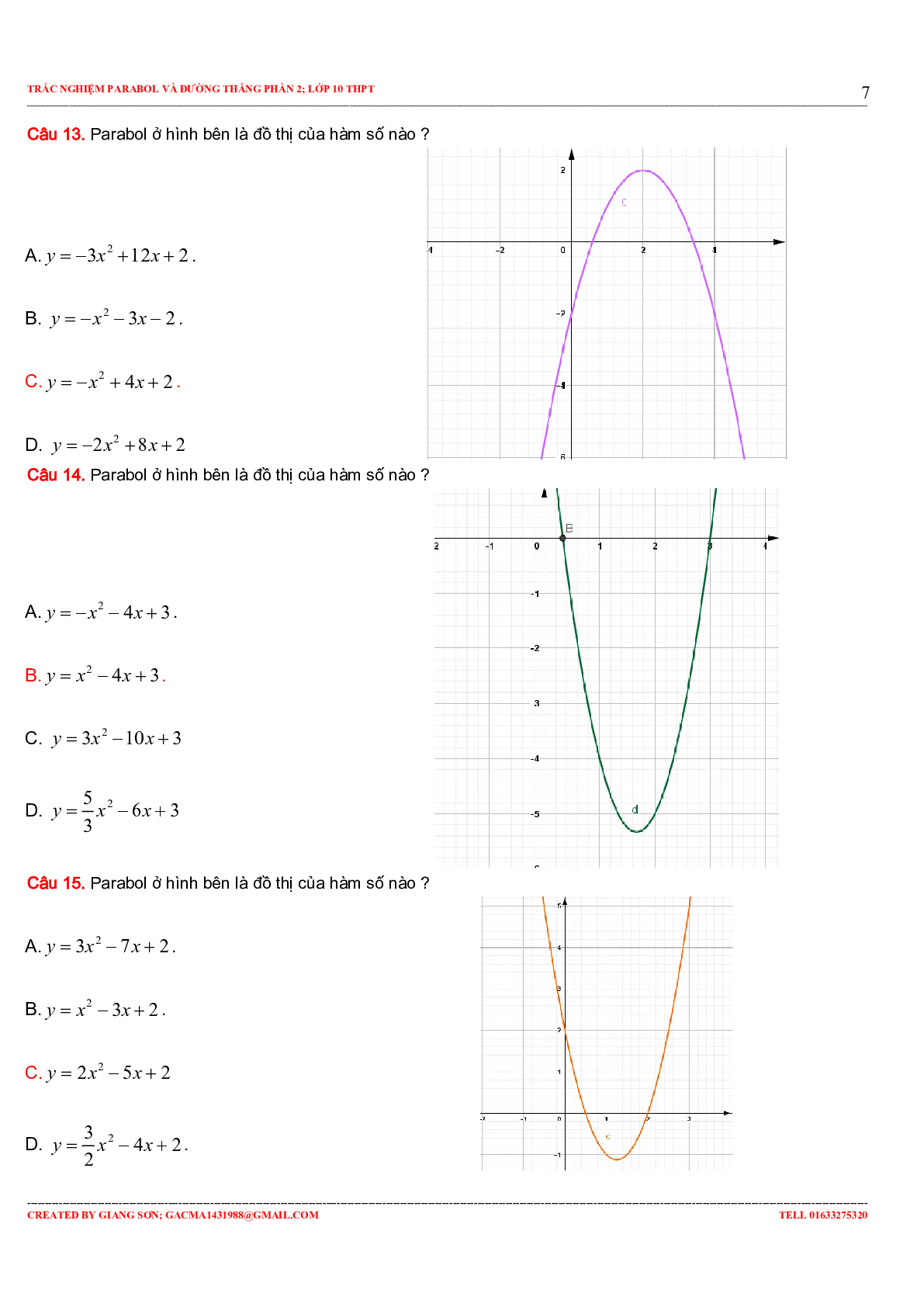 Tuyển Tập Bài Toán Trắc Nghiệm Parabol Và Đường Thẳng Phần 2 Môn Toán Lớp 10 (trang 7)
