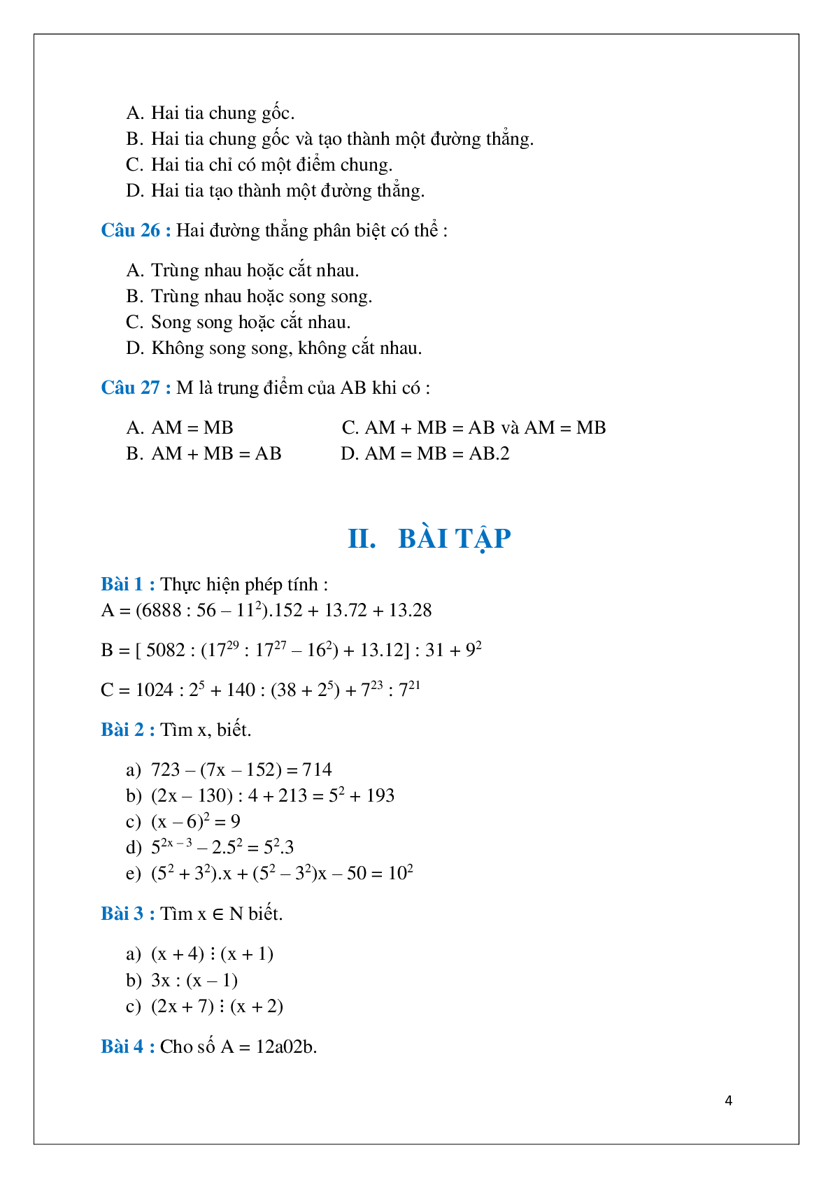 Đề cương ôn tập học kì 1 Toán 6 THCS Ngô Gia Tự năm học 2017 - 2018 (trang 4)