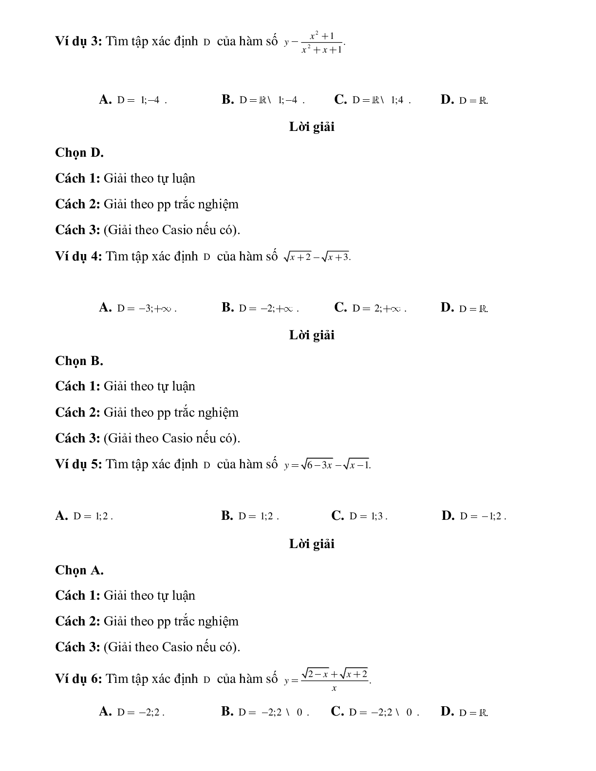 Bài tập tự luyện tìm tập xác định của hàm số Toán 10 (trang 2)