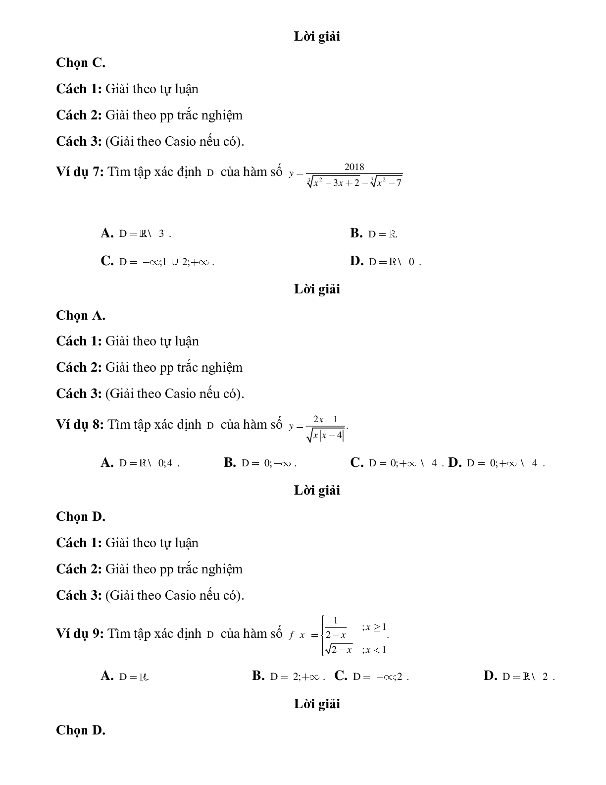 Bài tập tự luyện tìm tập xác định của hàm số Toán 10 (trang 3)