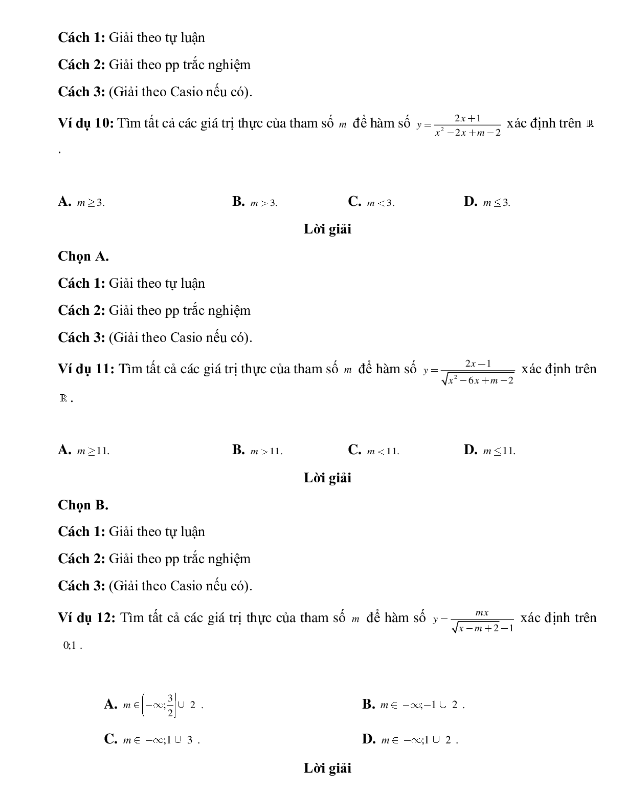 Bài tập tự luyện tìm tập xác định của hàm số Toán 10 (trang 4)