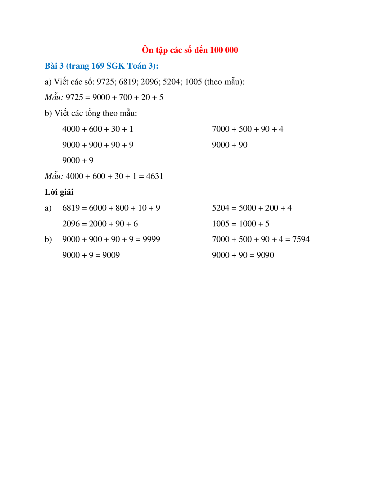 Viết các số: 9725; 6819; 2096; 5204; 1005 (trang 1)