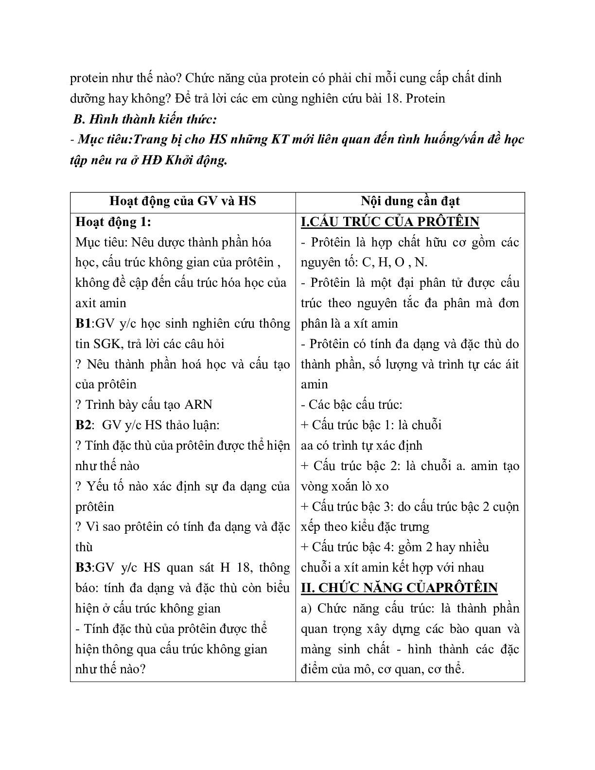 Giáo án Sinh học 9 Bài 18: Prôtêin mới nhất - CV5512 (trang 2)