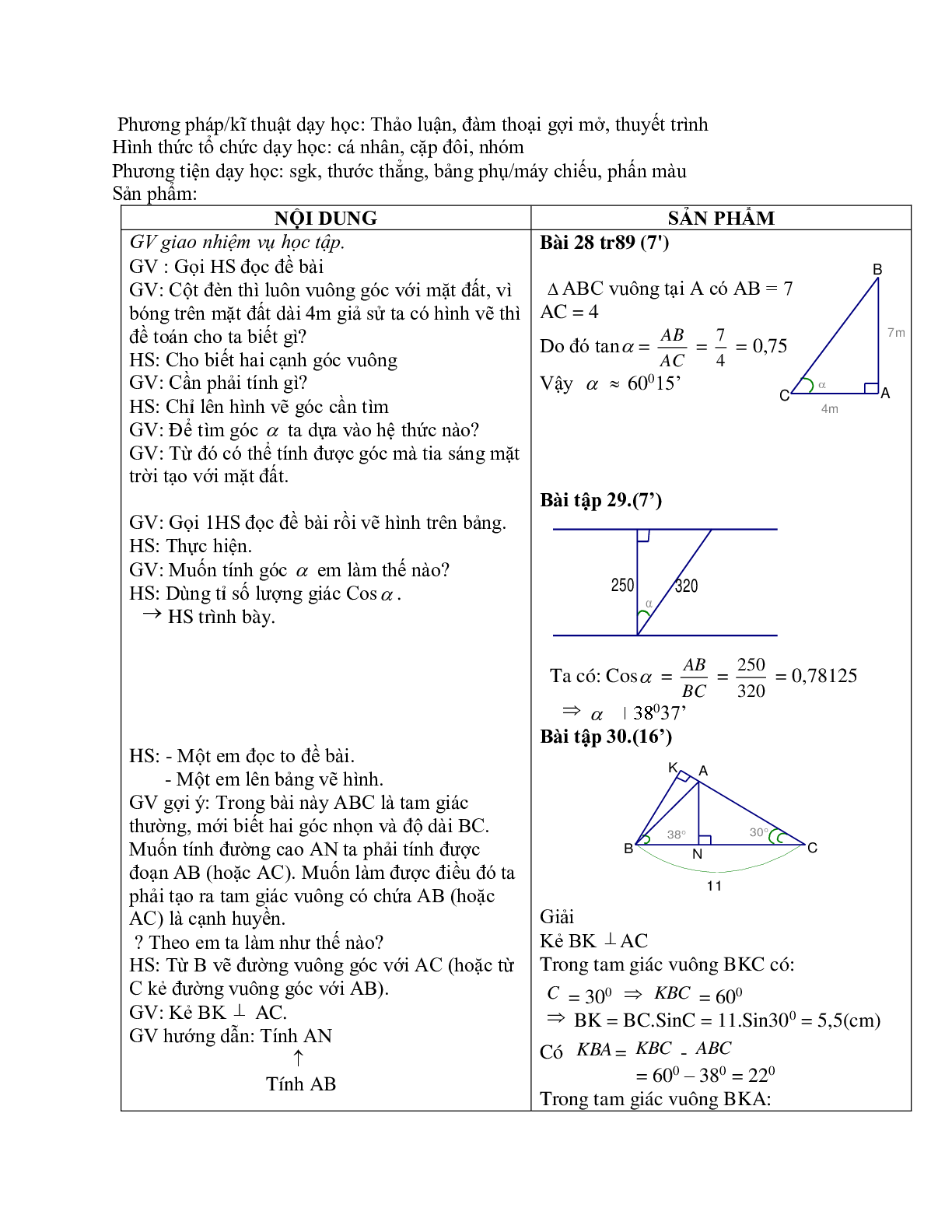 Giáo án Một số hệ thức về cạnh và góc trong tam giác vuông (2023) mới nhất - Toán 9 (trang 6)