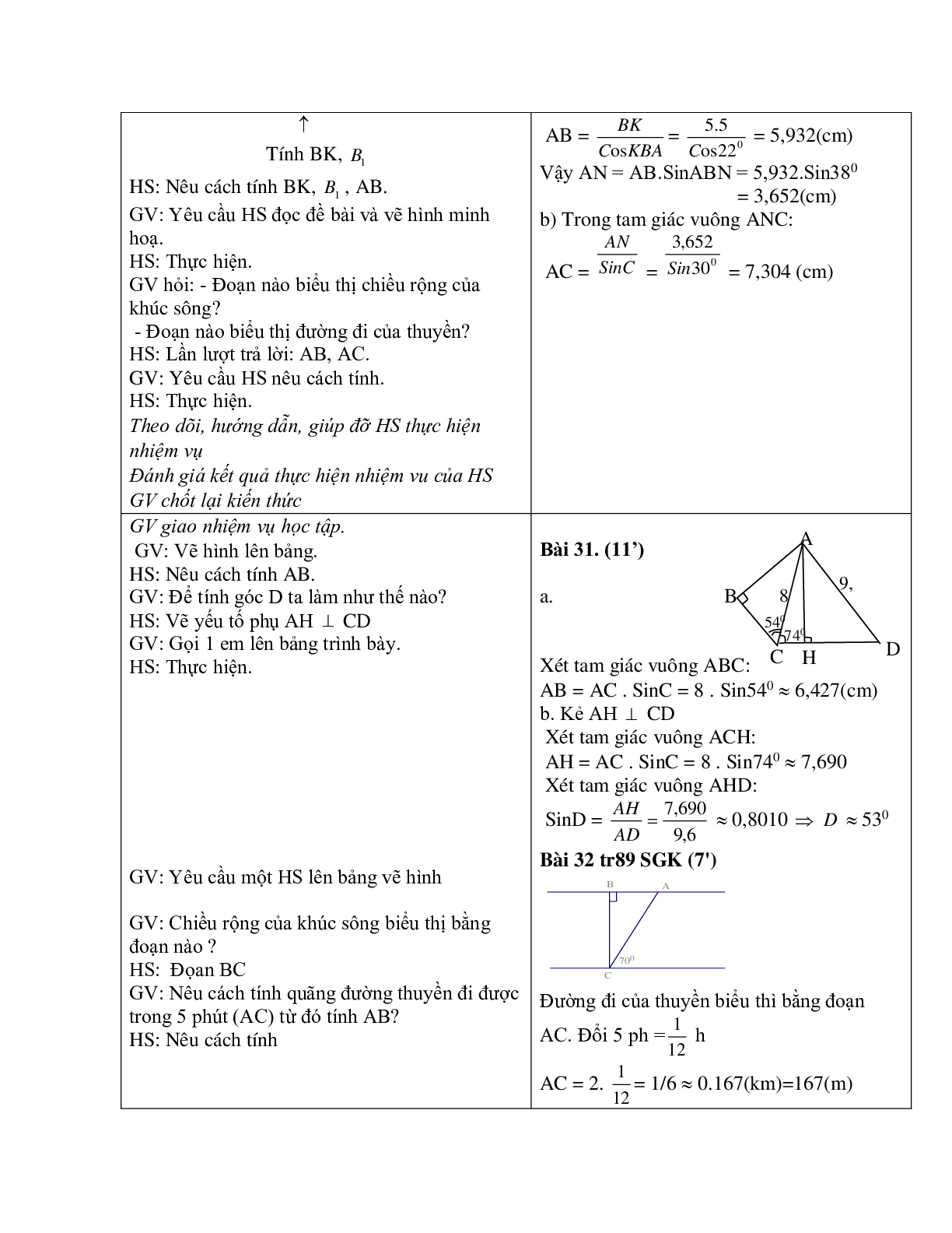 Giáo án Một số hệ thức về cạnh và góc trong tam giác vuông (2023) mới nhất - Toán 9 (trang 7)