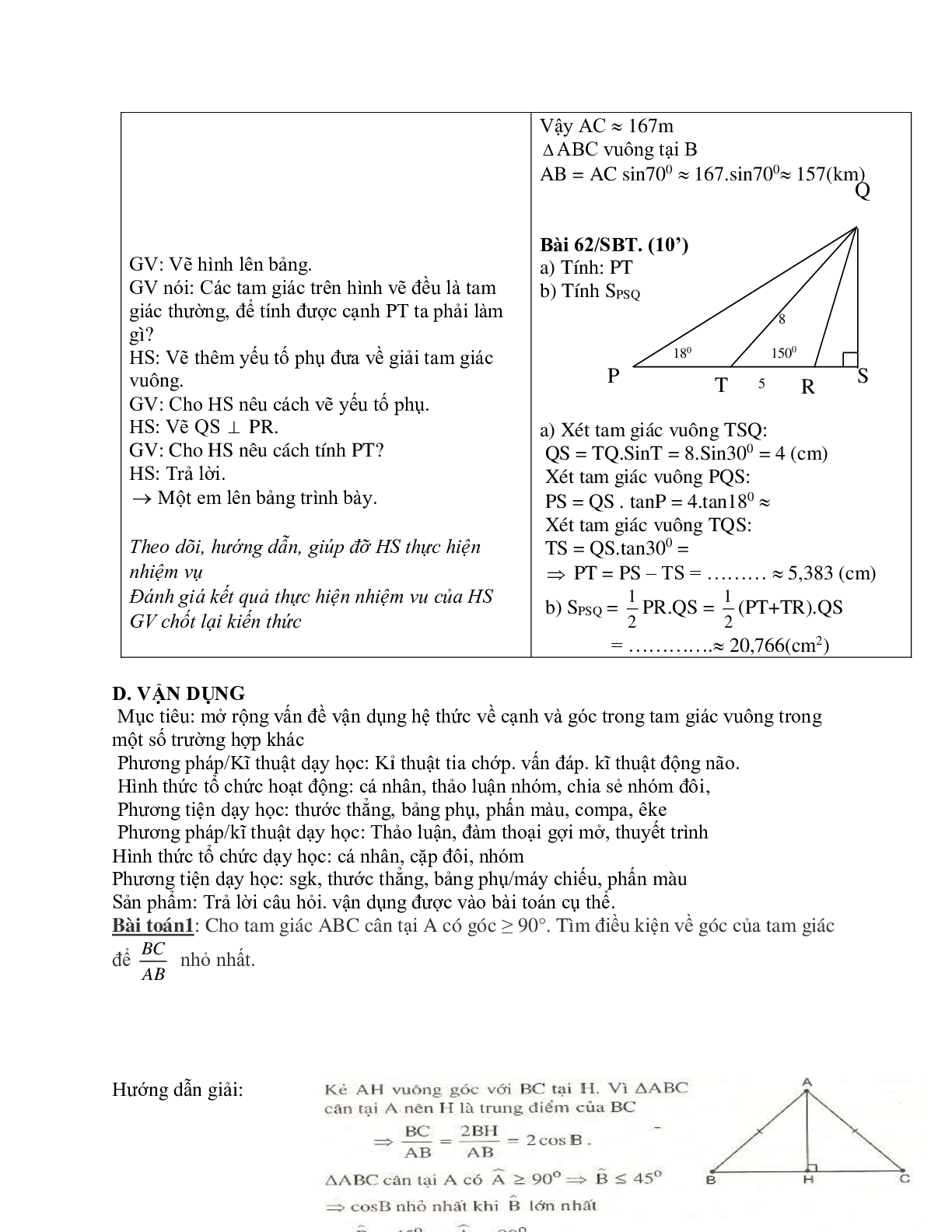 Giáo án Một số hệ thức về cạnh và góc trong tam giác vuông (2023) mới nhất - Toán 9 (trang 8)