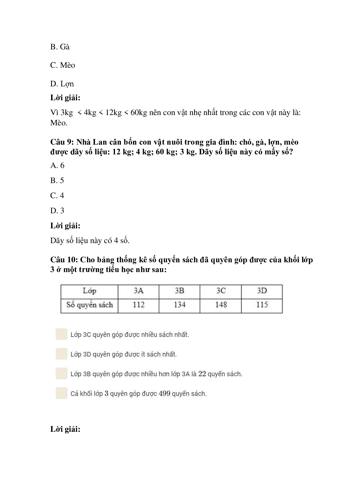 Trắc nghiệm Làm quen với thống kê số liệu có đáp án – Toán lớp 3 (trang 4)