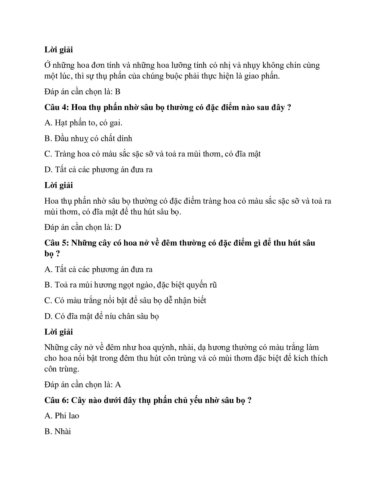 Trắc nghiệm Sinh học 6 Bài 30 có đáp án: Thụ phấn (trang 2)