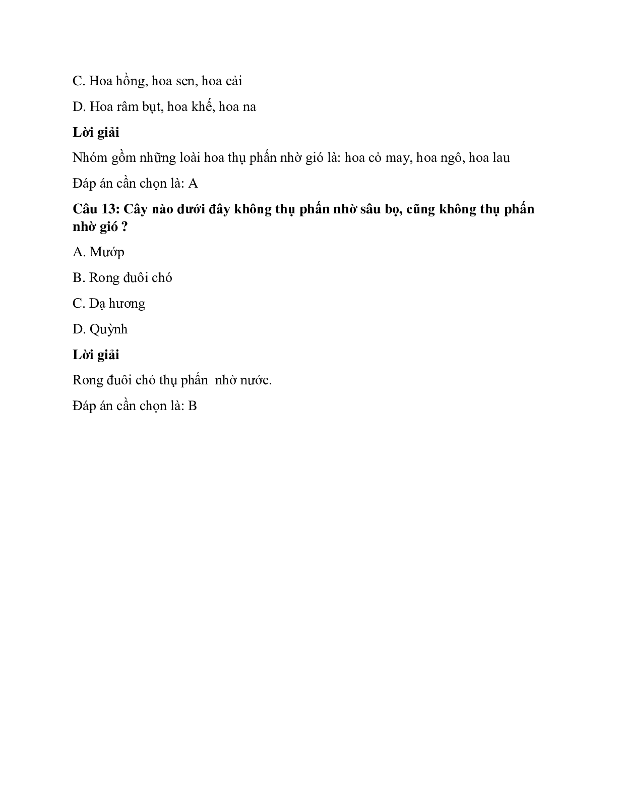 Trắc nghiệm Sinh học 6 Bài 30 có đáp án: Thụ phấn (trang 5)