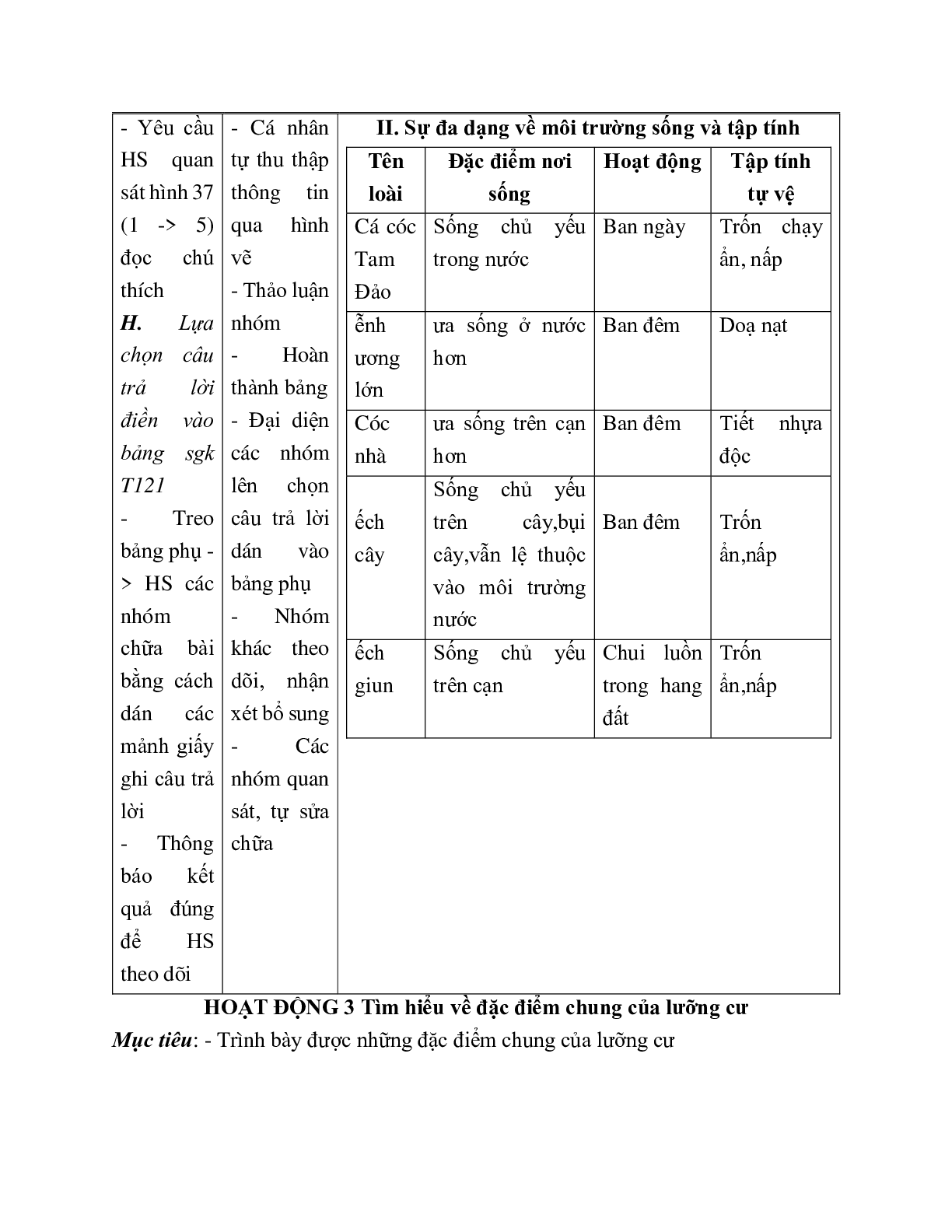 Giáo án Sinh học 7 Bài 37: Đa dạng và đặc điểm chung của lớp Lưỡng cư mới nhất - CV5512 (trang 3)