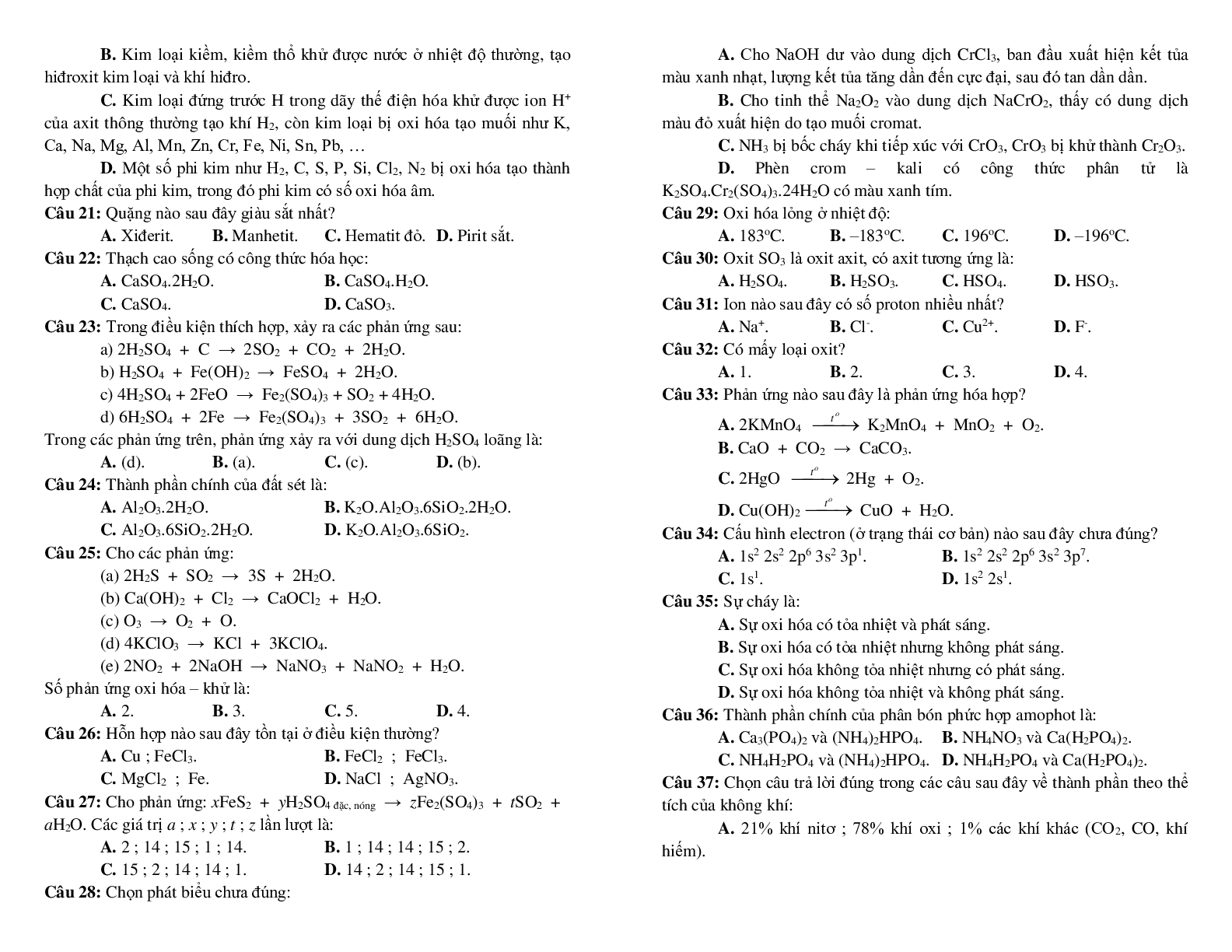 200 câu trắc nghiệm oxi-không khí lớp 8 có chọn lọc 2023 (trang 2)