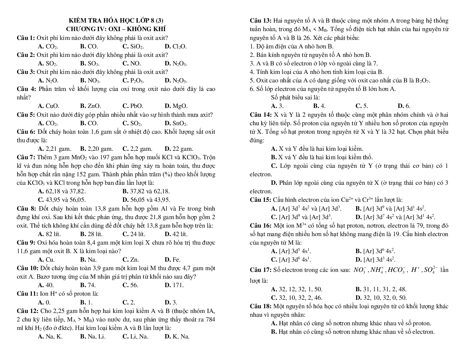200 câu trắc nghiệm oxi-không khí lớp 8 có chọn lọc 2023 (trang 6)