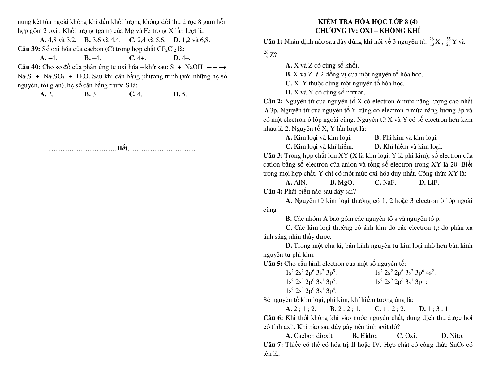 200 câu trắc nghiệm oxi-không khí lớp 8 có chọn lọc 2023 (trang 8)
