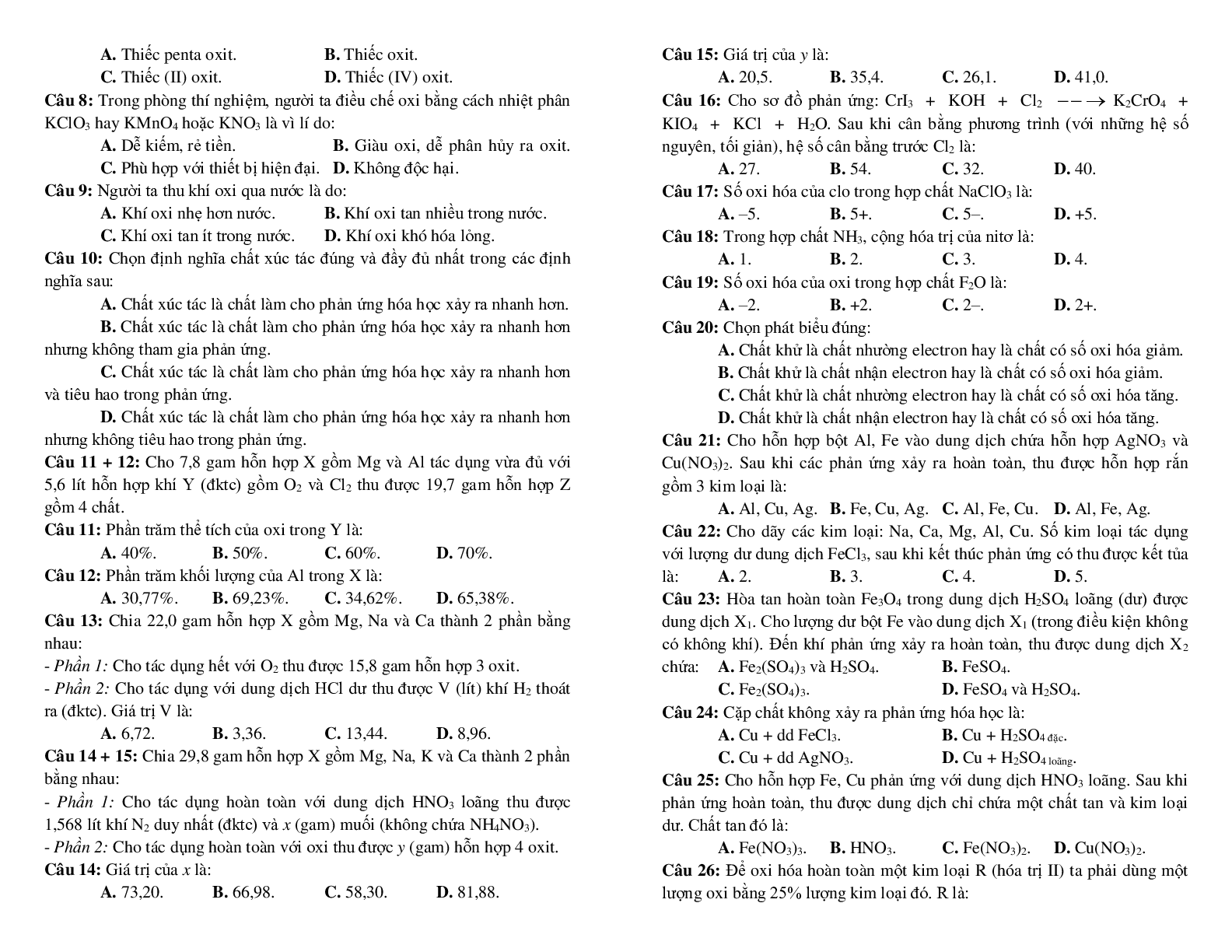 200 câu trắc nghiệm oxi-không khí lớp 8 có chọn lọc 2023 (trang 9)