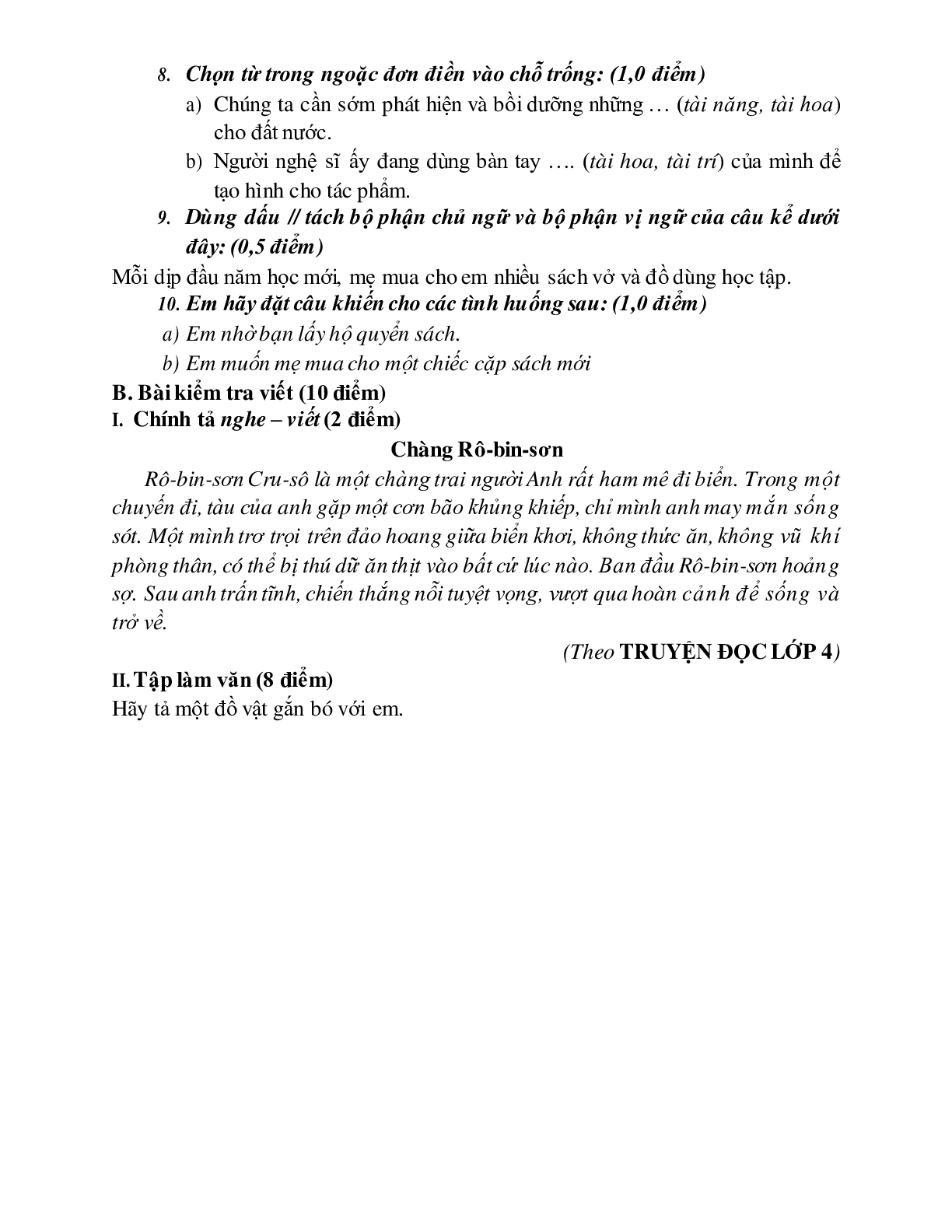 Đề thi giữa học kì 2 Tiếng việt lớp 4 (10 đề) (trang 6)