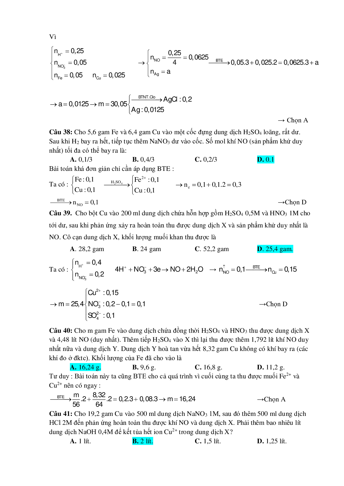 Bài tập về HNO3 vận dụng cao với phương pháp bảo toàn electron có đáp án (trang 10)