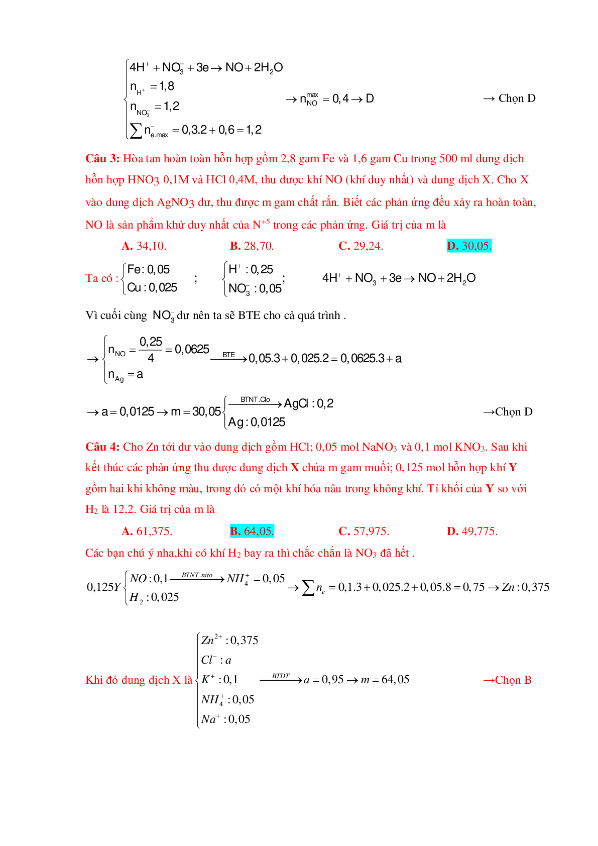 Bài tập về HNO3 vận dụng cao với phương pháp bảo toàn electron có đáp án (trang 2)