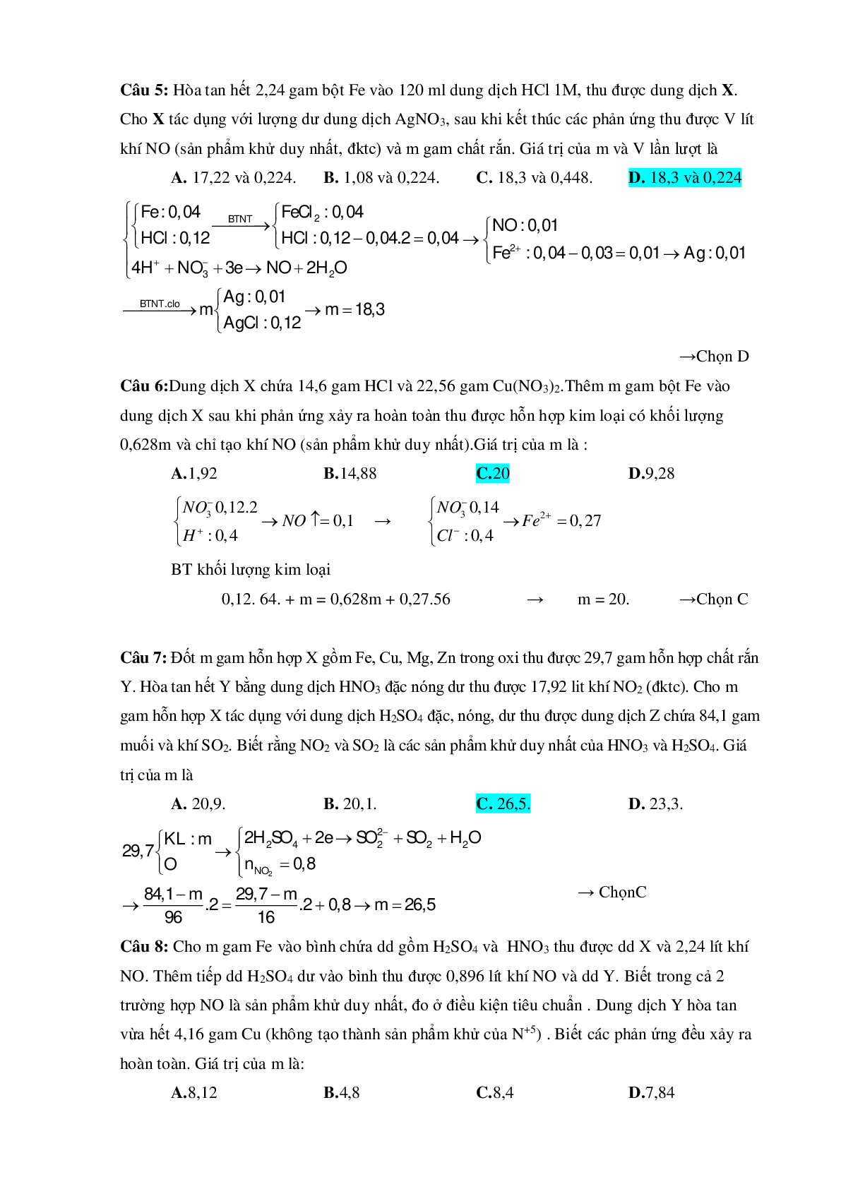 Bài tập về HNO3 vận dụng cao với phương pháp bảo toàn electron có đáp án (trang 3)