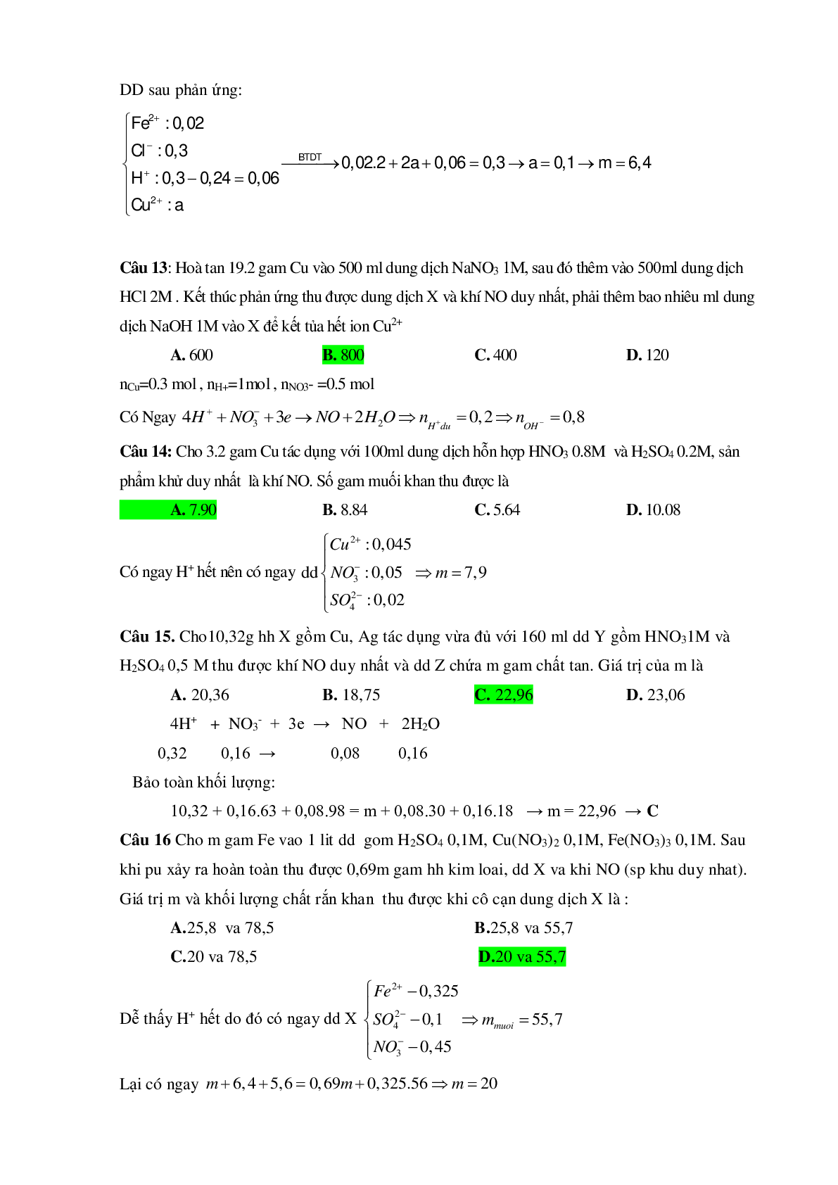 Bài tập về HNO3 vận dụng cao với phương pháp bảo toàn electron có đáp án (trang 5)