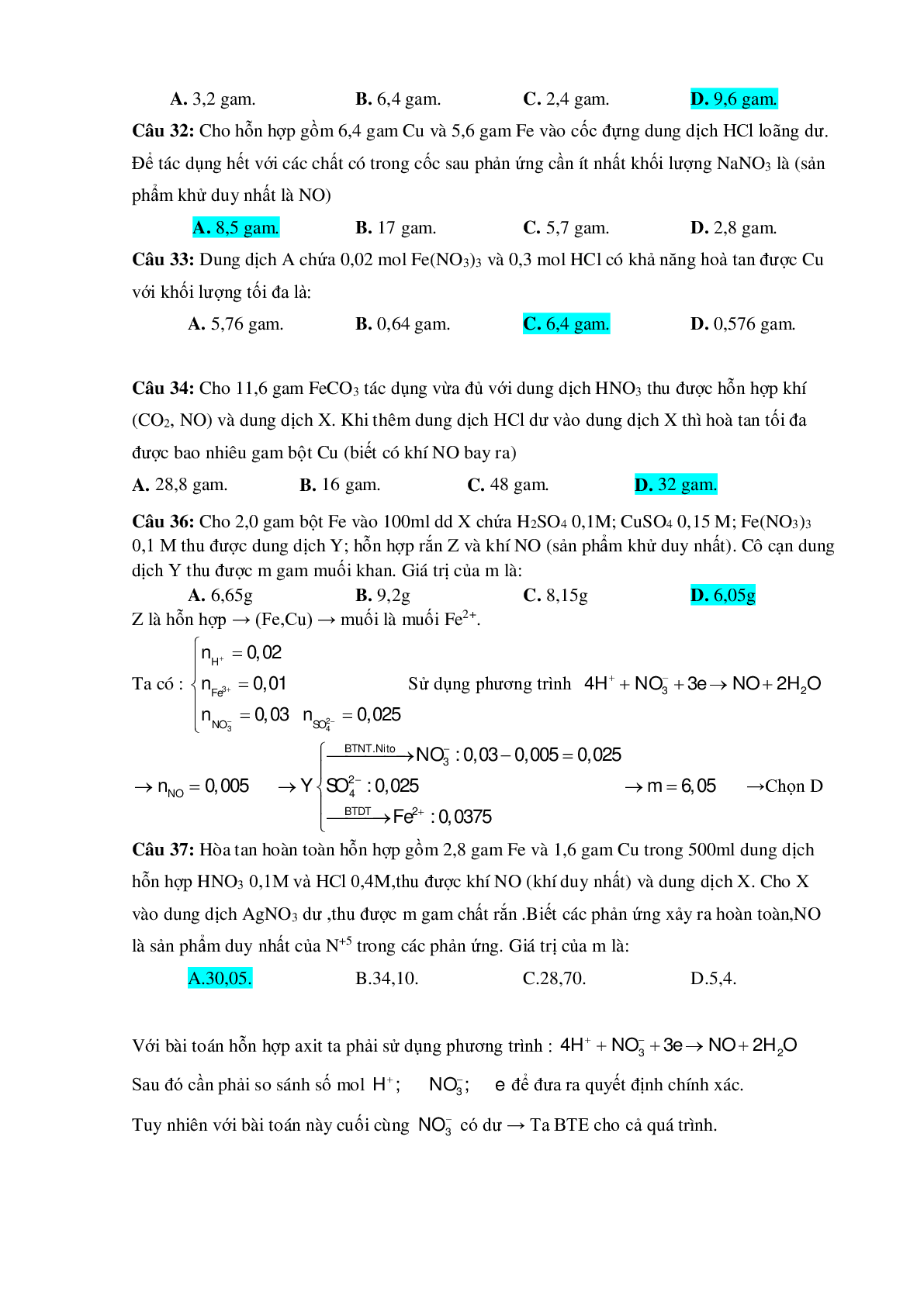 Bài tập về HNO3 vận dụng cao với phương pháp bảo toàn electron có đáp án (trang 9)