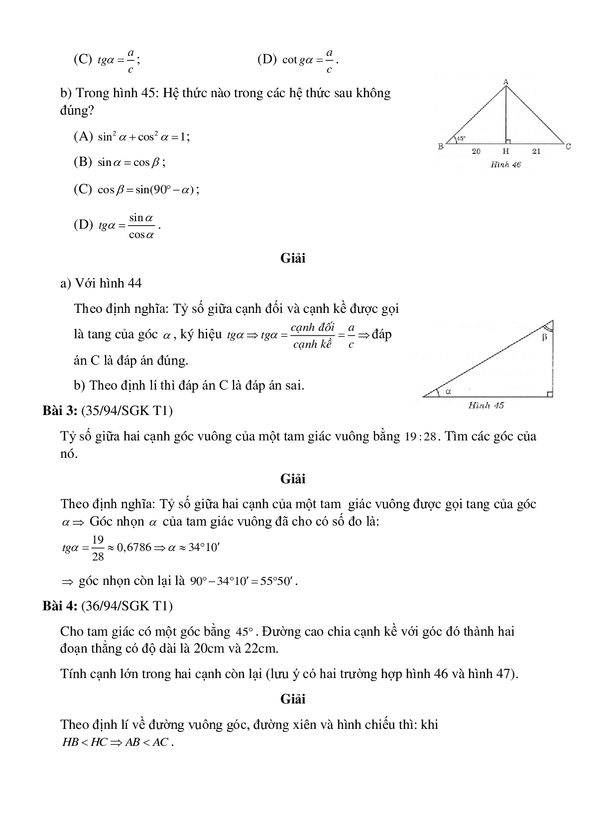 Bài tập ôn tập chương I hình học 9 chọn lọc, có đáp án (trang 4)