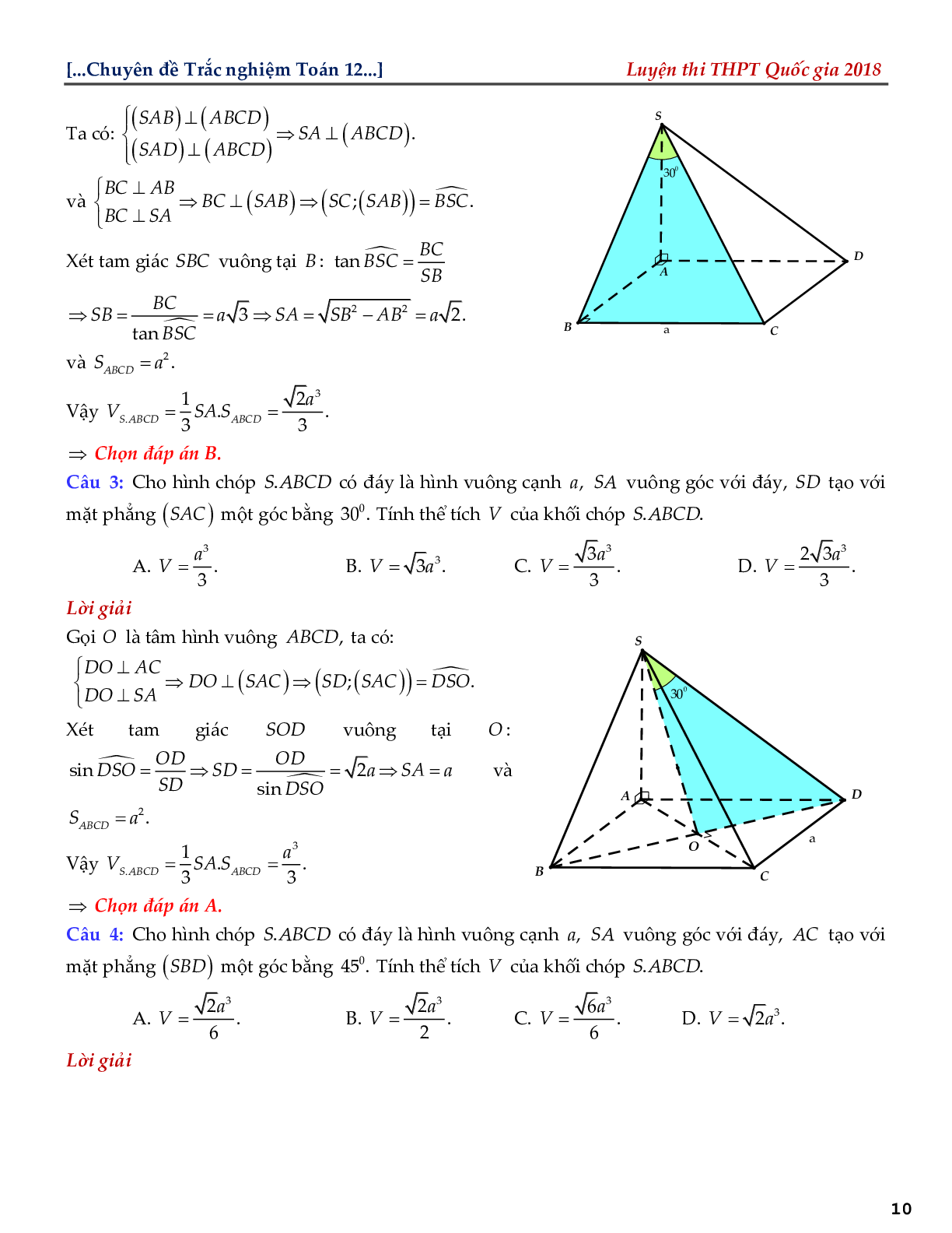 Lý thuyết và một số bài tập cơ bản về thể tích khối đa diện (trang 10)