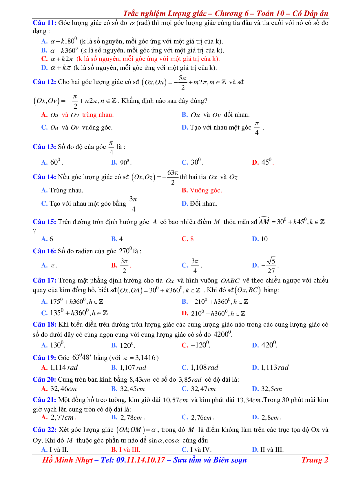 310 Bài tập trắc nghiệm công thức lượng giác có đáp án (trang 2)