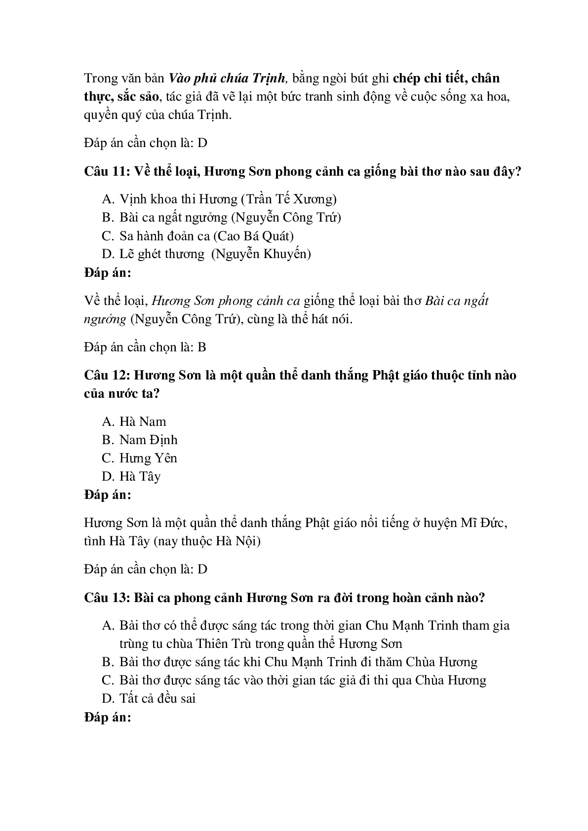 25 câu Trắc nghiệm Bài ca phong cảnh Hương Sơn có đáp án 2023 – Ngữ Văn lớp 11 (trang 4)