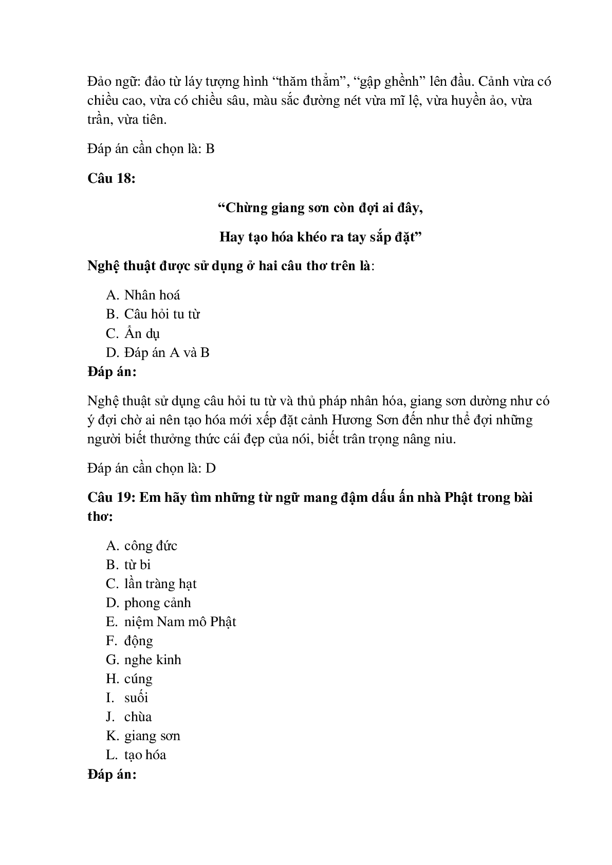 25 câu Trắc nghiệm Bài ca phong cảnh Hương Sơn có đáp án 2023 – Ngữ Văn lớp 11 (trang 7)