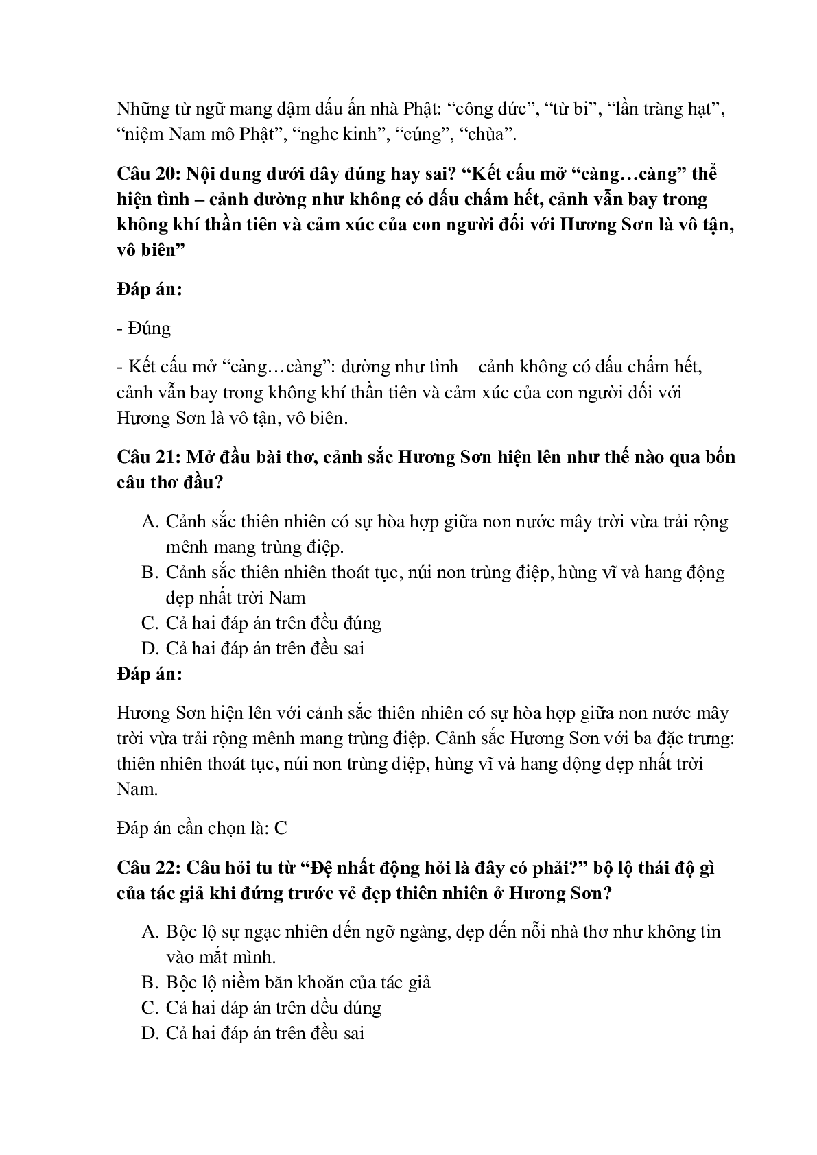 25 câu Trắc nghiệm Bài ca phong cảnh Hương Sơn có đáp án 2023 – Ngữ Văn lớp 11 (trang 8)