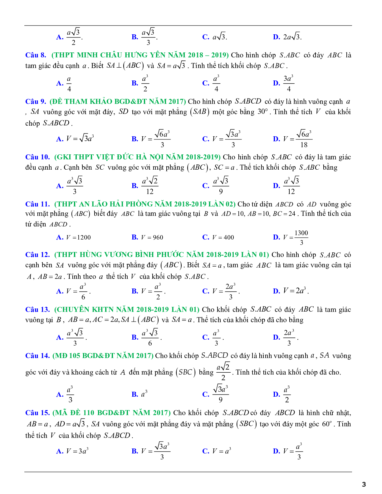 Các dạng toán thể tích khối đa diện thường gặp trong kỳ thi THPTQG (trang 3)