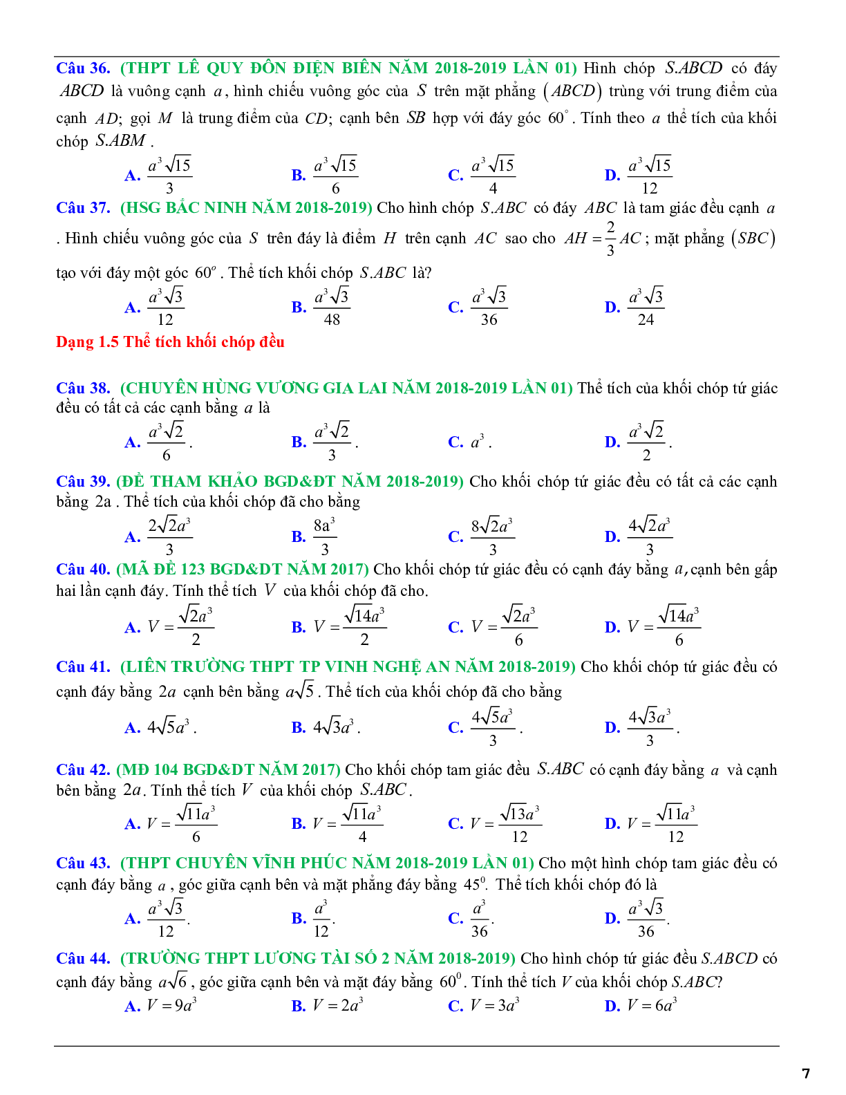 Các dạng toán thể tích khối đa diện thường gặp trong kỳ thi THPTQG (trang 7)