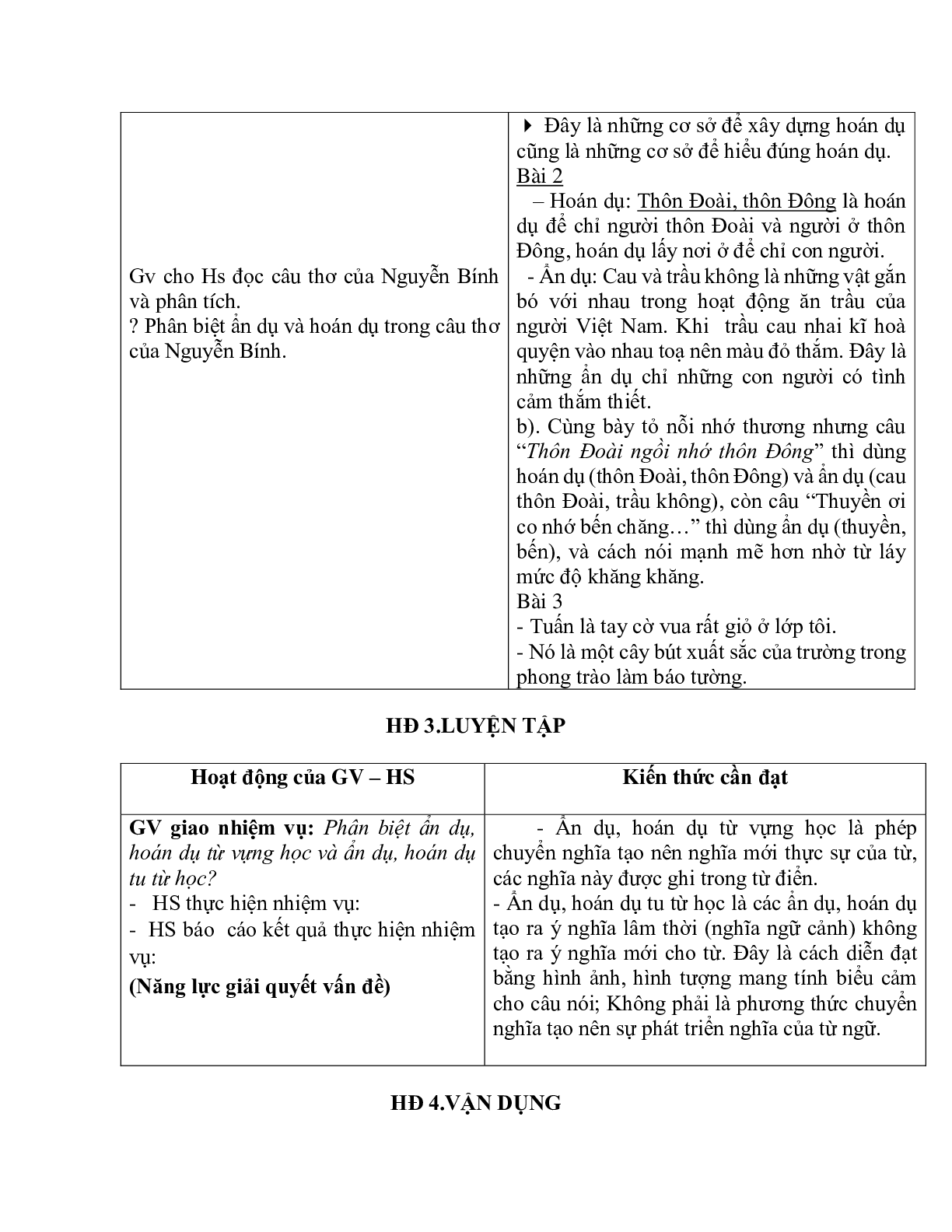 Giáo án ngữ văn lớp 10 Tiết 51: Thực hành phép tu từ ẩn dụ và hoán dụ (trang 6)