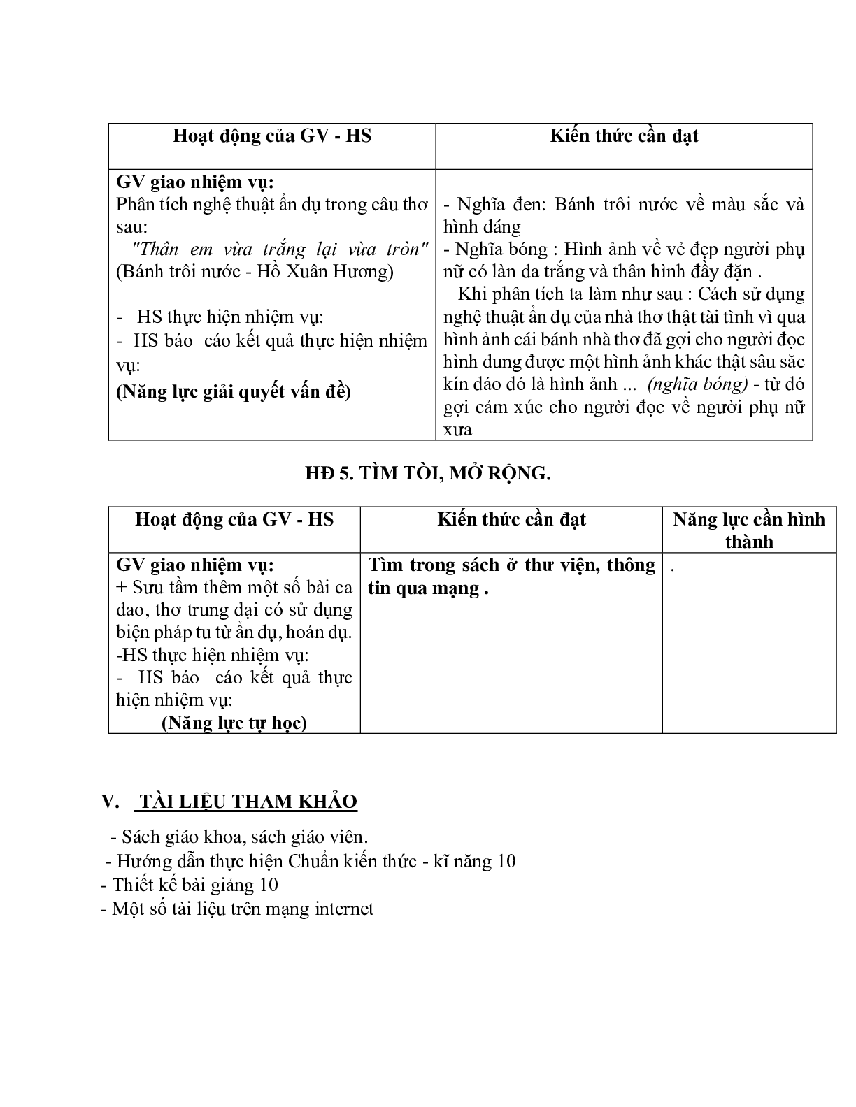 Giáo án ngữ văn lớp 10 Tiết 51: Thực hành phép tu từ ẩn dụ và hoán dụ (trang 7)