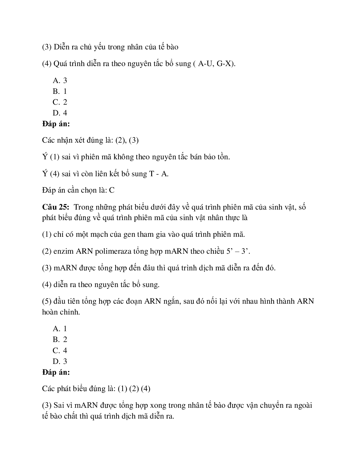 50 câu Trắc nghiệm Sinh học lớp 12 Bài 2 có đáp án 2023: ARN và quá trình phiên mã (trang 10)