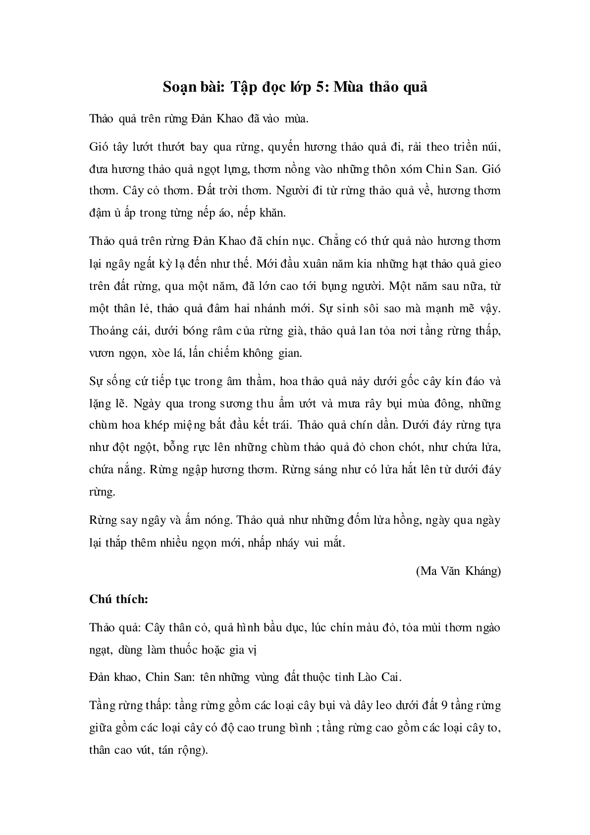 Soạn Tiếng Việt lớp 5: Tập đọc: Mùa thảo quả mới nhất (trang 1)
